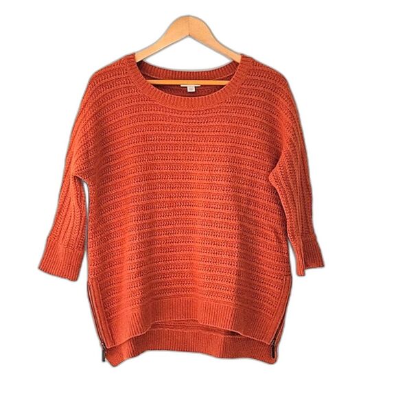 GARNET HILL Orange Casual Knit Lambswool Loose Fitting Sweater sz S Cozy Zippers - Picture 1 of 13